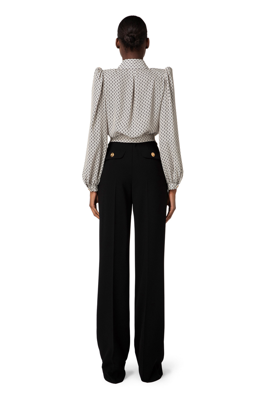 Crop blouse in viscose with micro logo print - Elisabetta Franchi® Outlet