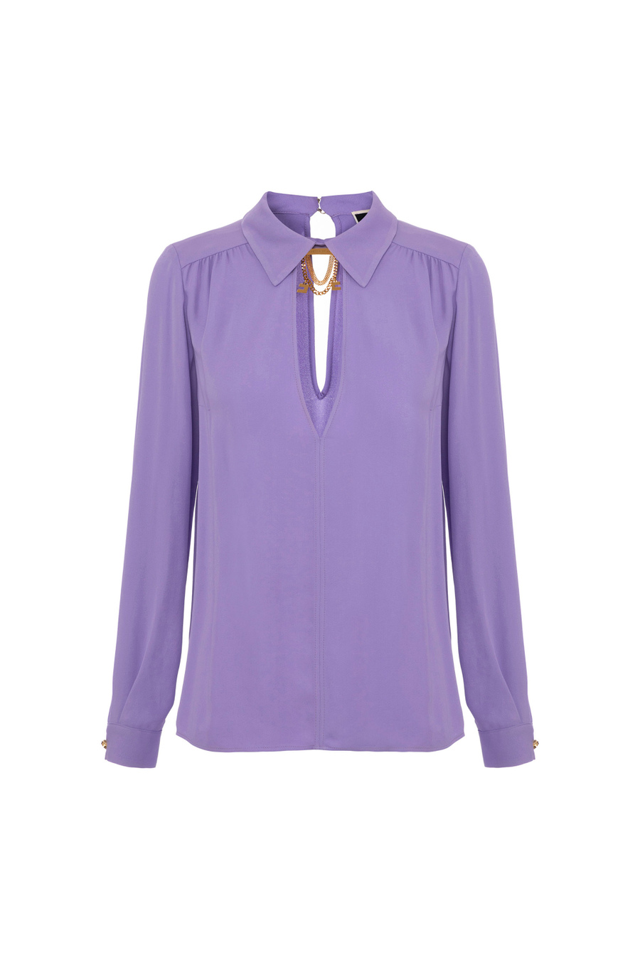 Blouse in viscose georgette fabric with accessory at the neck - Elisabetta Franchi® Outlet