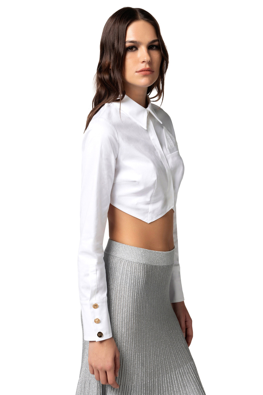 Cropped cotton poplin shirt - Elisabetta Franchi® Outlet