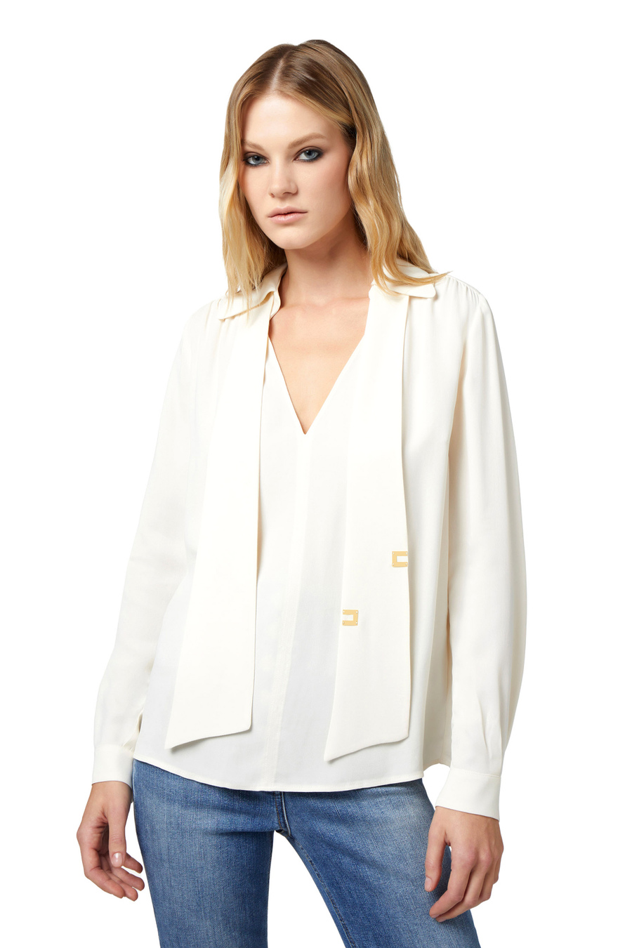 Chemise en georgette de viscose avec foulard lettrage - Elisabetta Franchi® Outlet