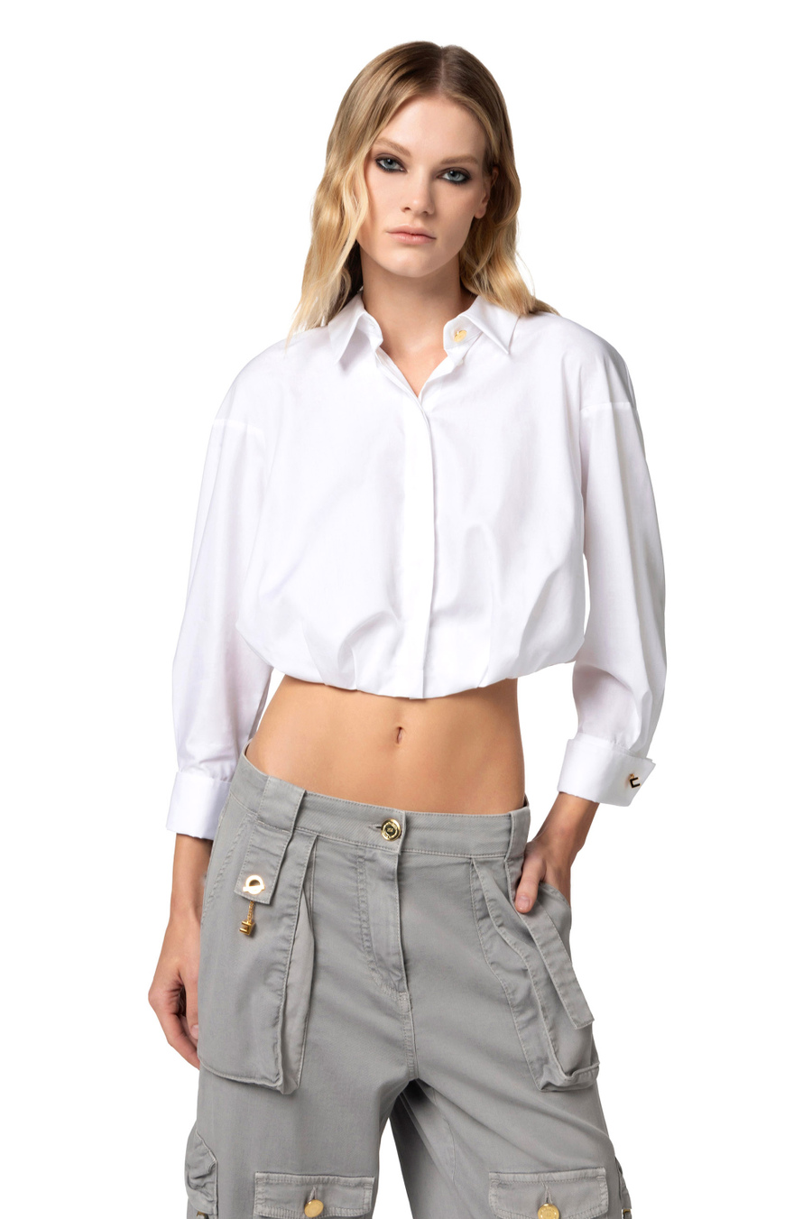 Cropped cotton poplin shirt - Elisabetta Franchi® Outlet