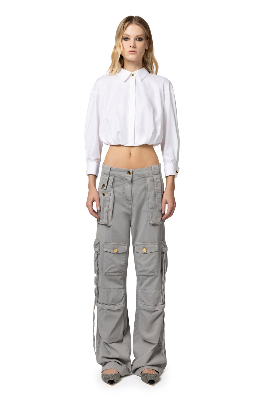 Cotton poplin cropped shirt - Elisabetta Franchi® Outlet
