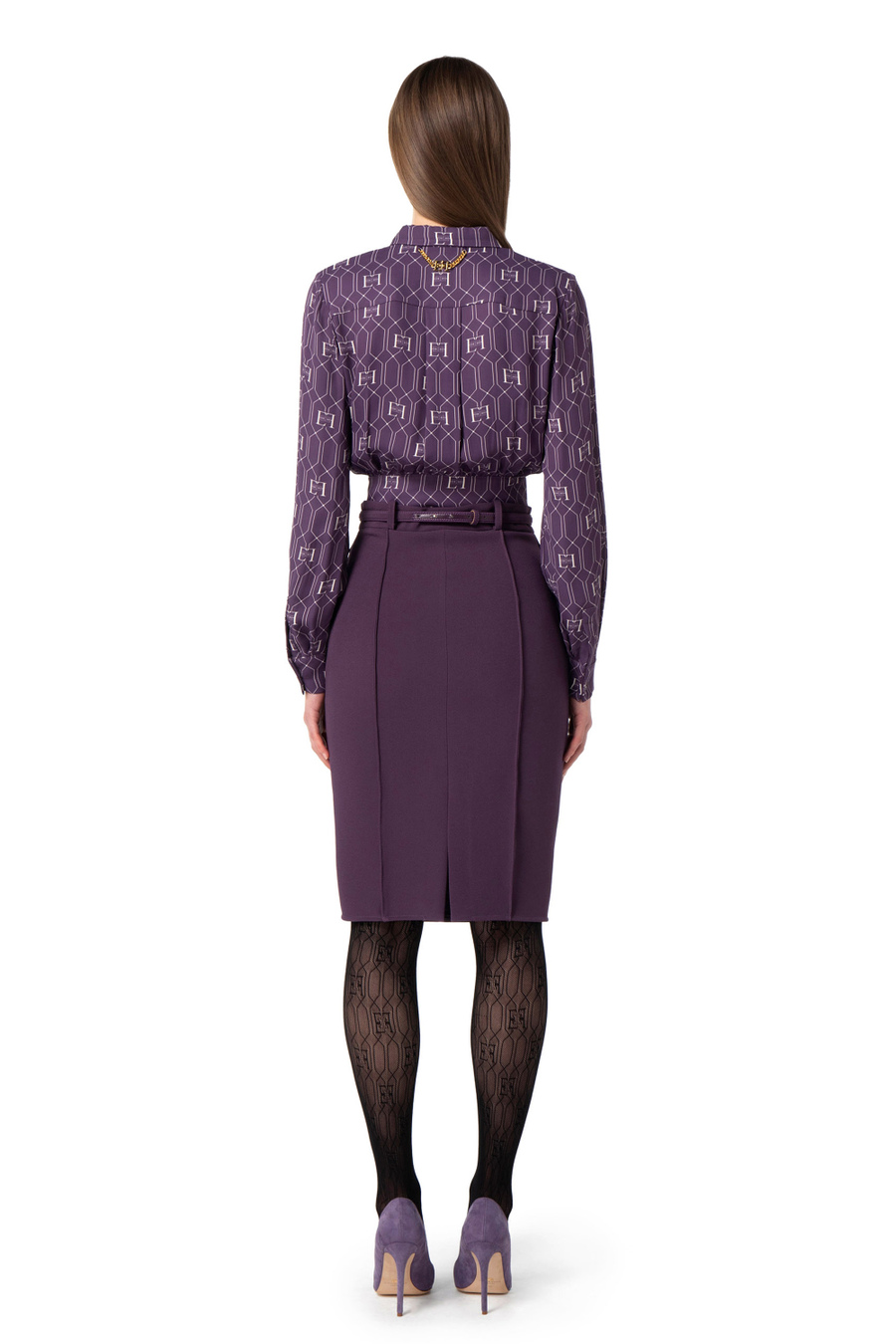 Crop blouse in viscose fabric with logo print - Elisabetta Franchi® Outlet