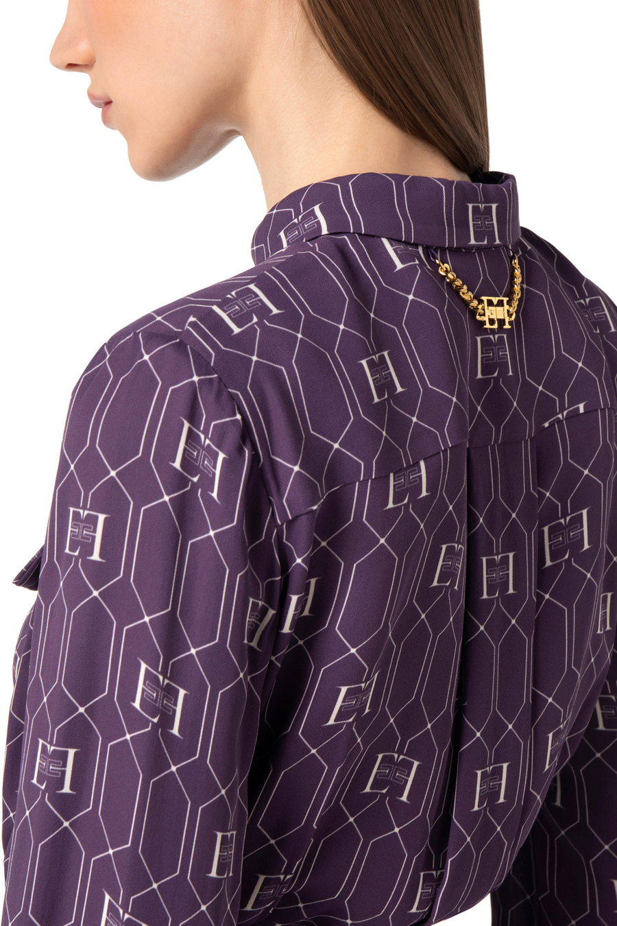 Crop blouse in viscose fabric with logo print - Elisabetta Franchi® Outlet