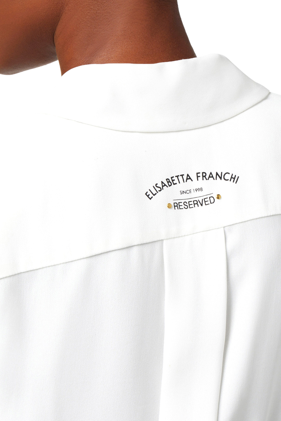 Blouse in viscose georgette fabric with logo print - Elisabetta Franchi® Outlet