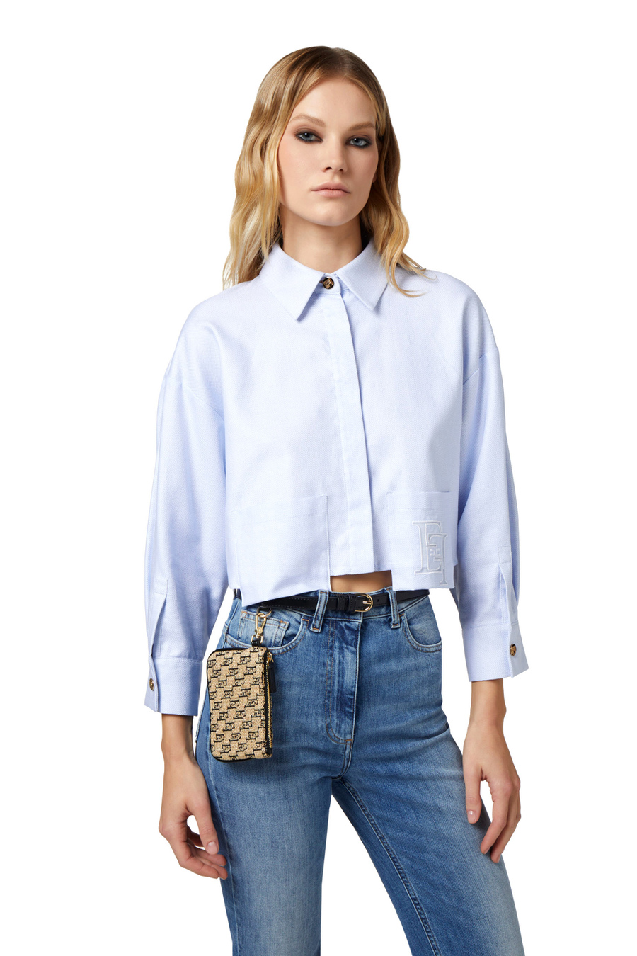 Camicia cropped in popeline di cotone - Elisabetta Franchi® Outlet