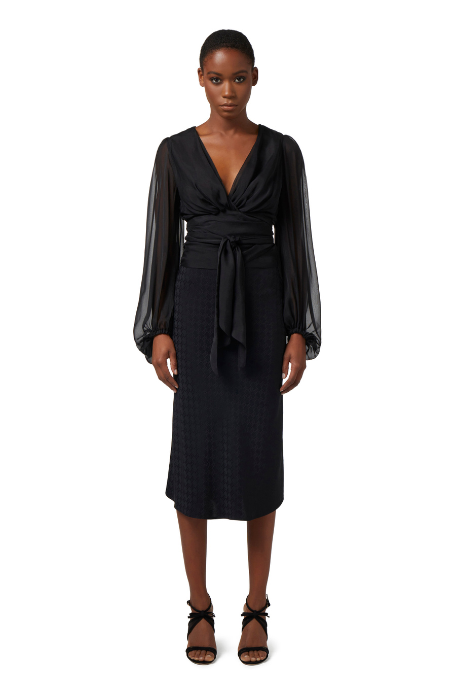 Camicia in voile di seta con fusciacca - Elisabetta Franchi® Outlet