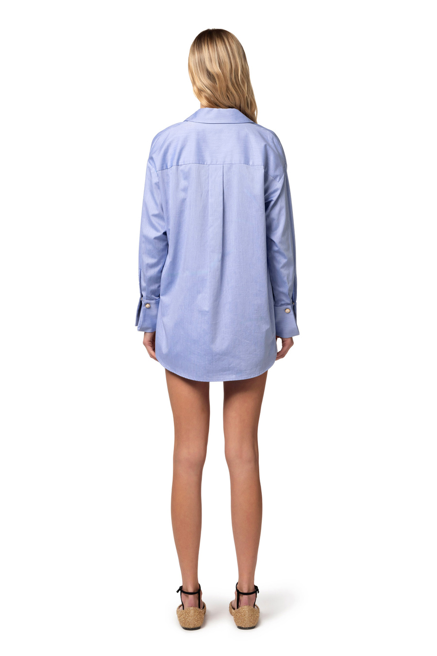 Flared cotton poplin shirt with logo embroidery - Elisabetta Franchi® Outlet