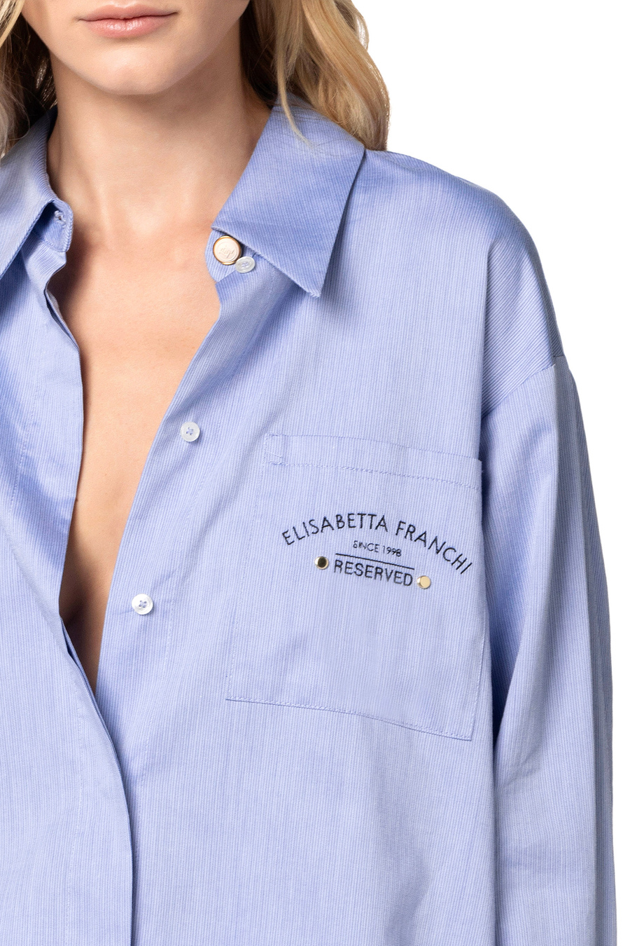 Flared cotton poplin shirt with logo embroidery - Elisabetta Franchi® Outlet