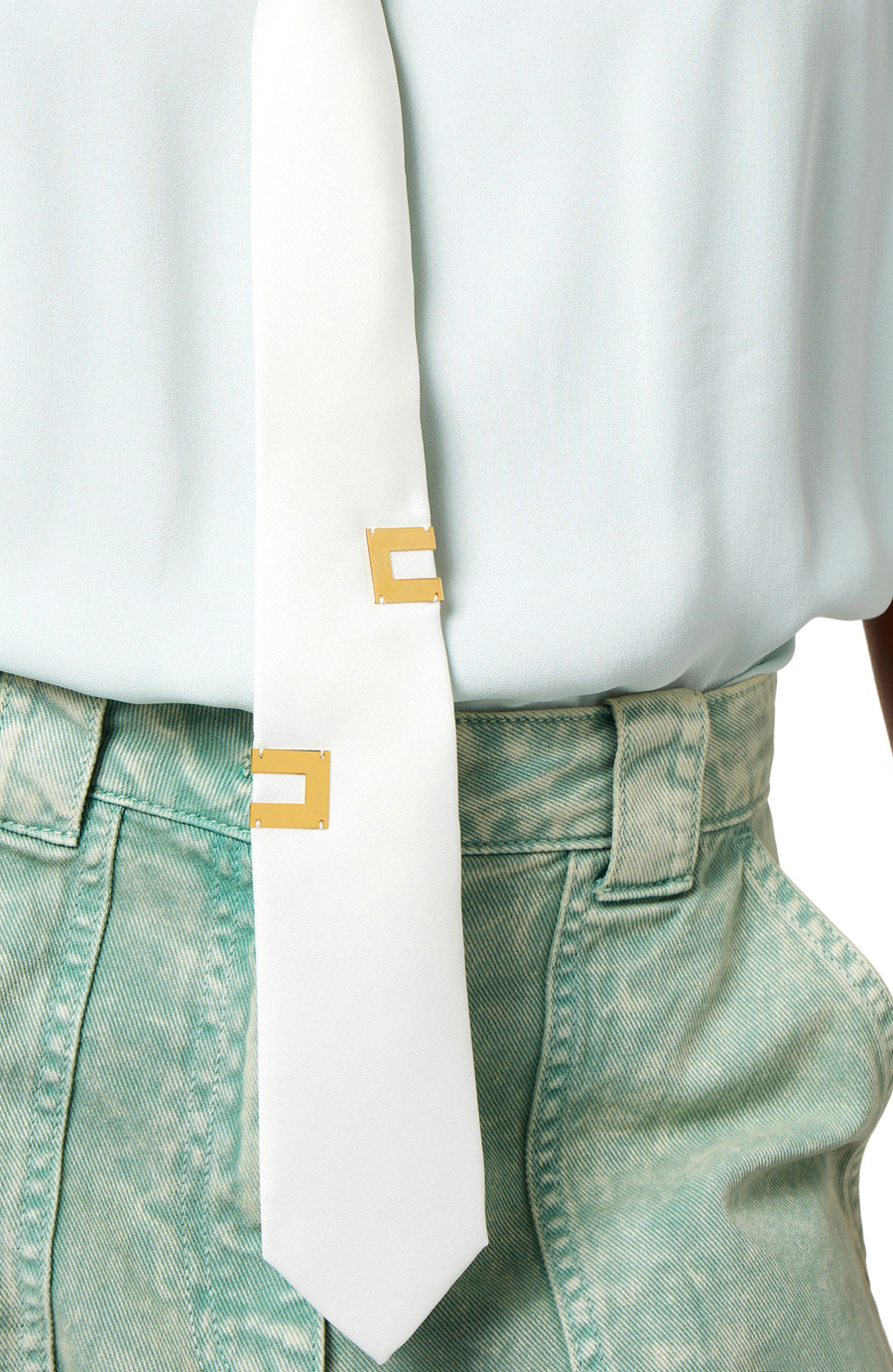 Flared blouse in viscose georgette fabric with lettering tie - Elisabetta Franchi® Outlet