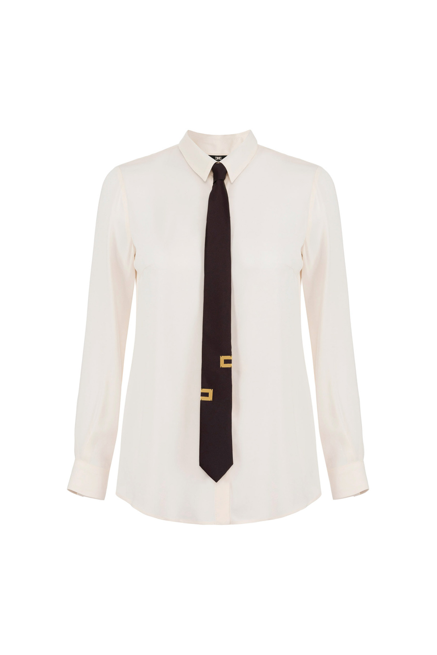 Straight blouse in viscose georgette fabric with lettering tie - Elisabetta Franchi® Outlet