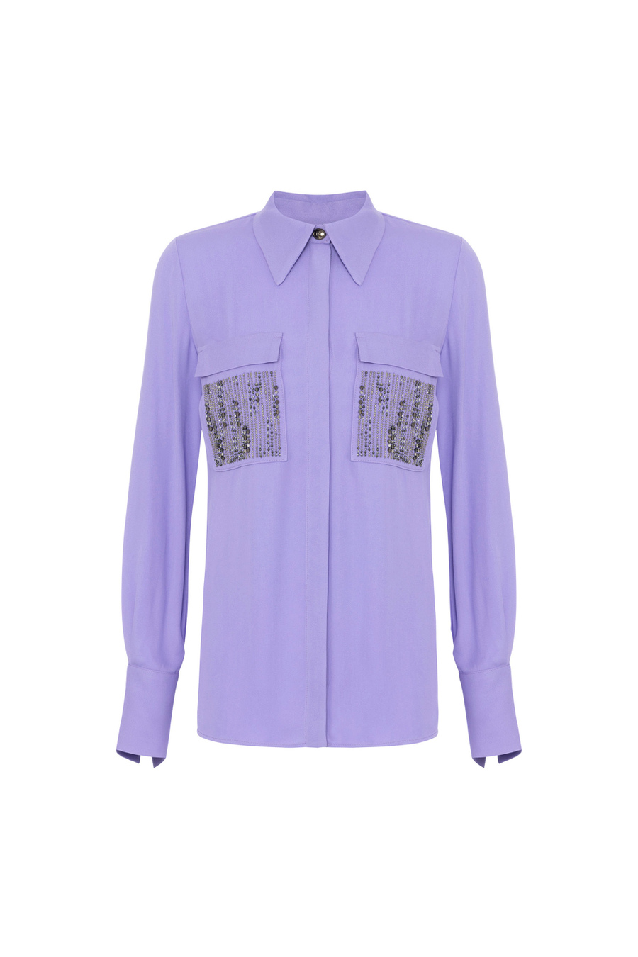 Blouse in viscose georgette fabric with embroidered pockets - Elisabetta Franchi® Outlet