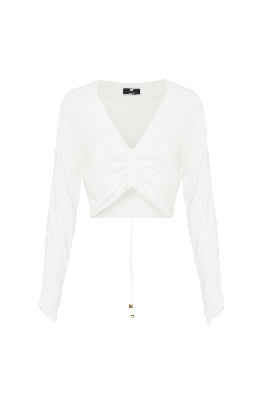 Cropped blouse in viscose georgette fabric with drawstring - Elisabetta Franchi® Outlet
