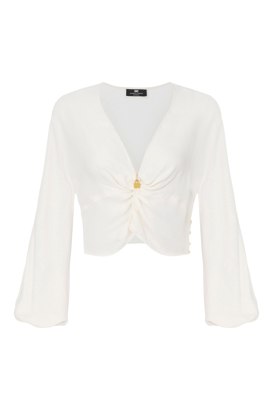 Cropped blouse in viscose georgette fabric with knot - Elisabetta Franchi® Outlet
