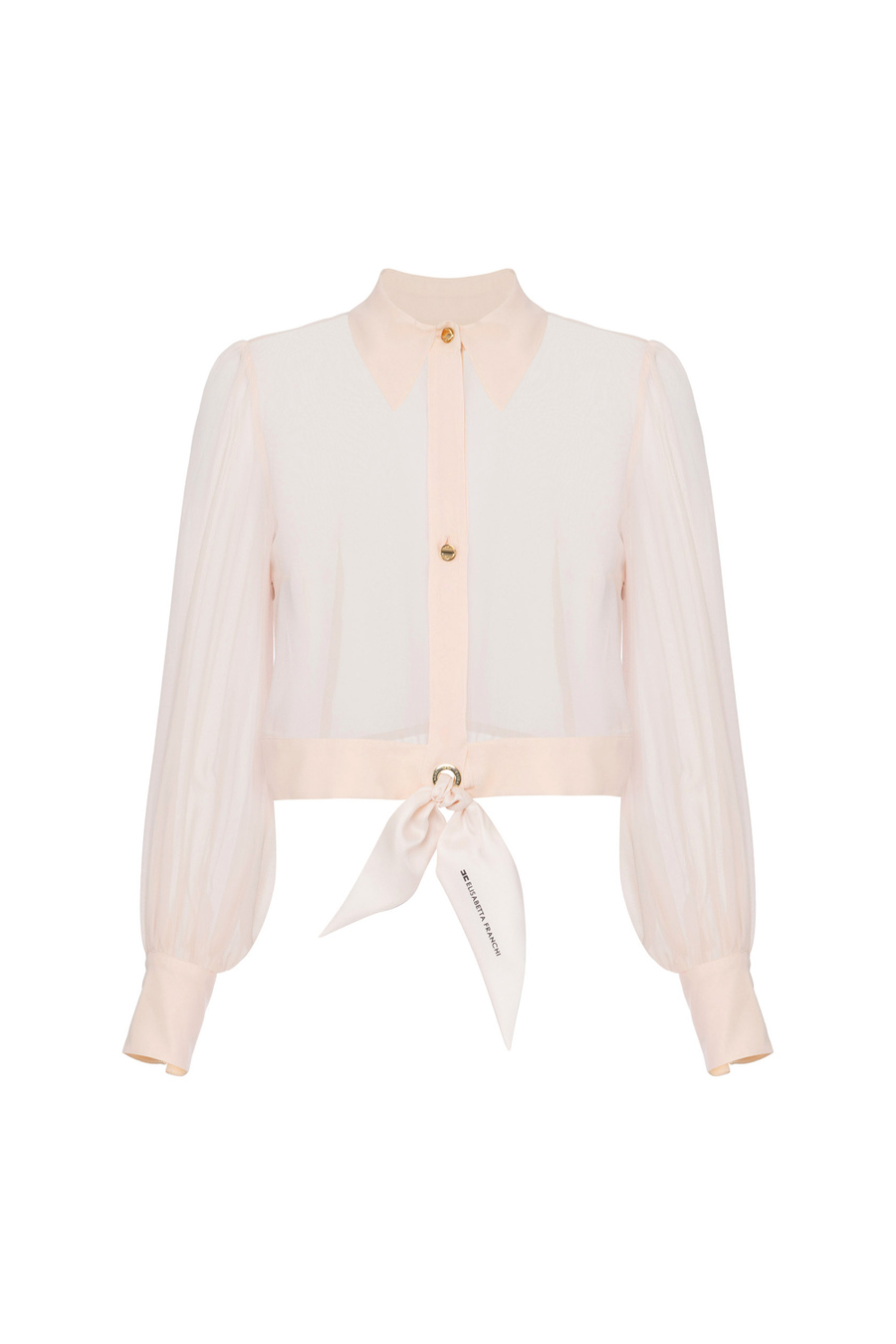 Cropped blouse in silk georgette fabric with knot - Elisabetta Franchi® Outlet