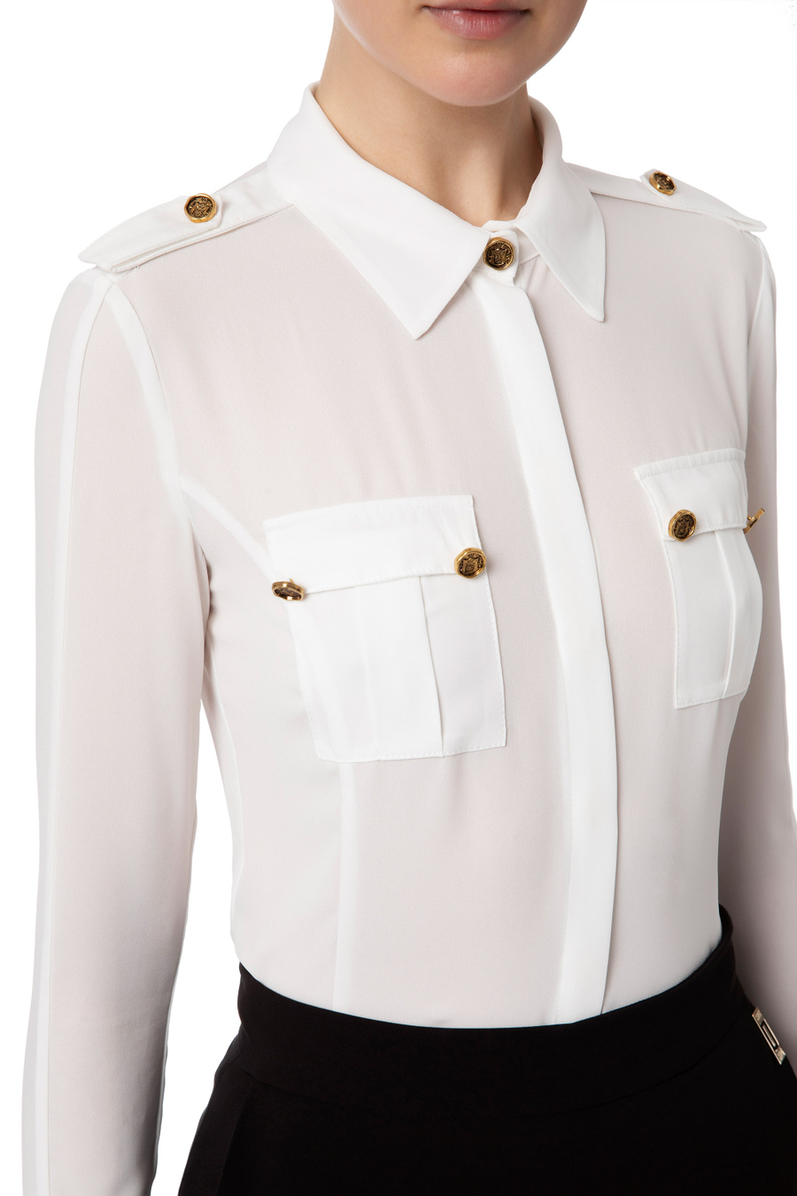 Blouse with mannish collar and pockets - Elisabetta Franchi® Outlet