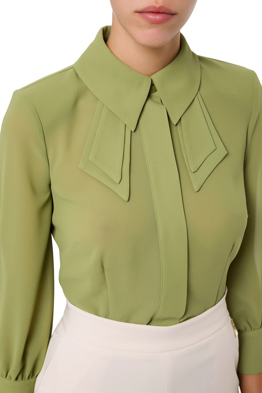 Blouse with flounce and tie - Elisabetta Franchi® Outlet