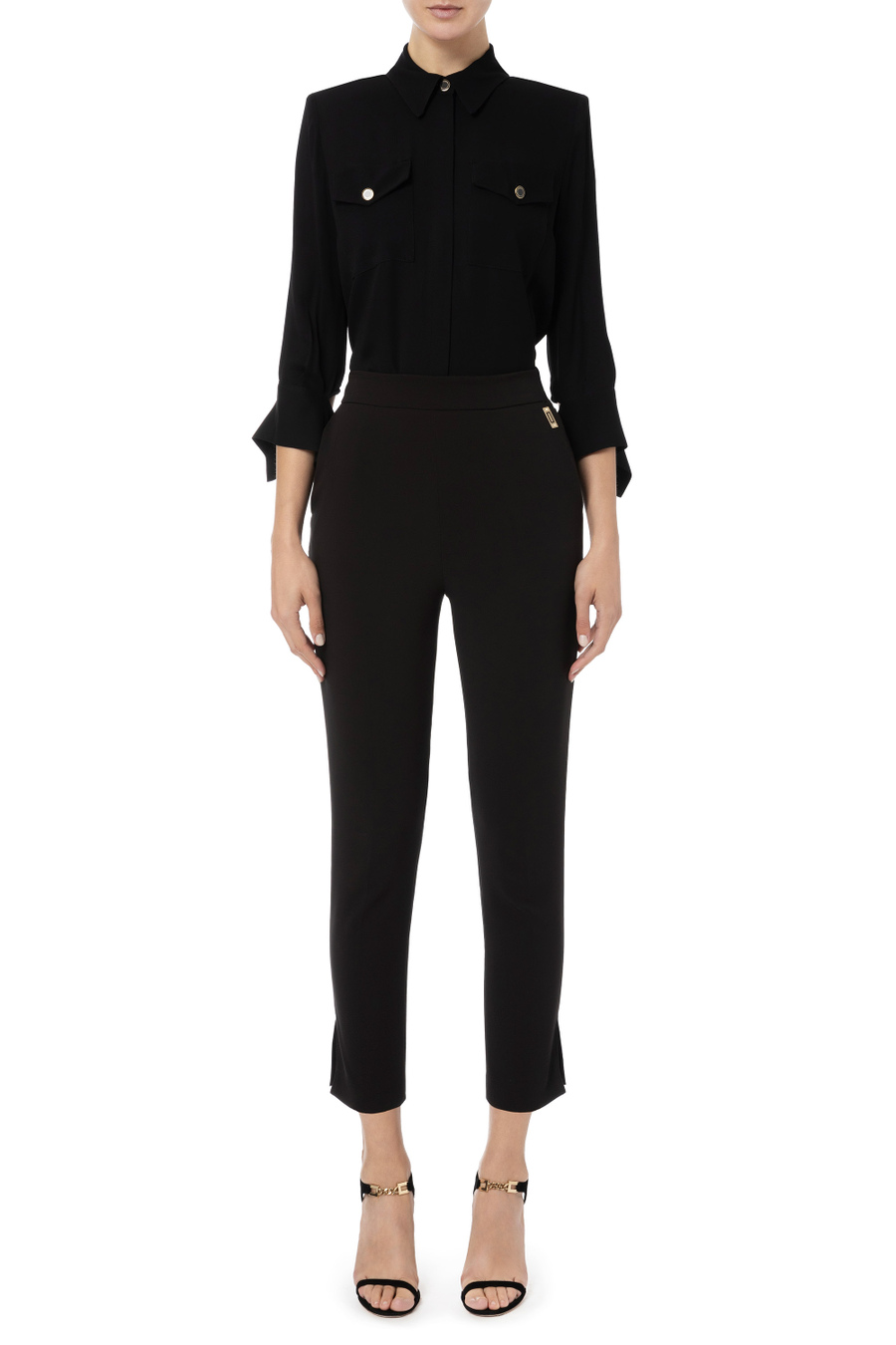 Blouse in georgette fabric with charms logo - Elisabetta Franchi® Outlet
