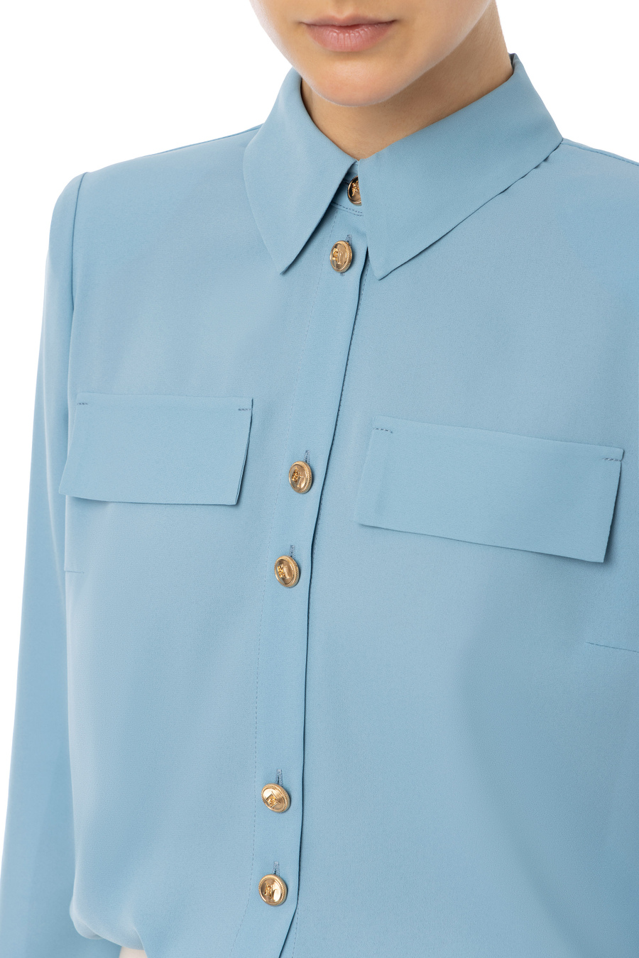 Long sleeve blouse in georgette fabric with micro buttons - Elisabetta Franchi® Outlet