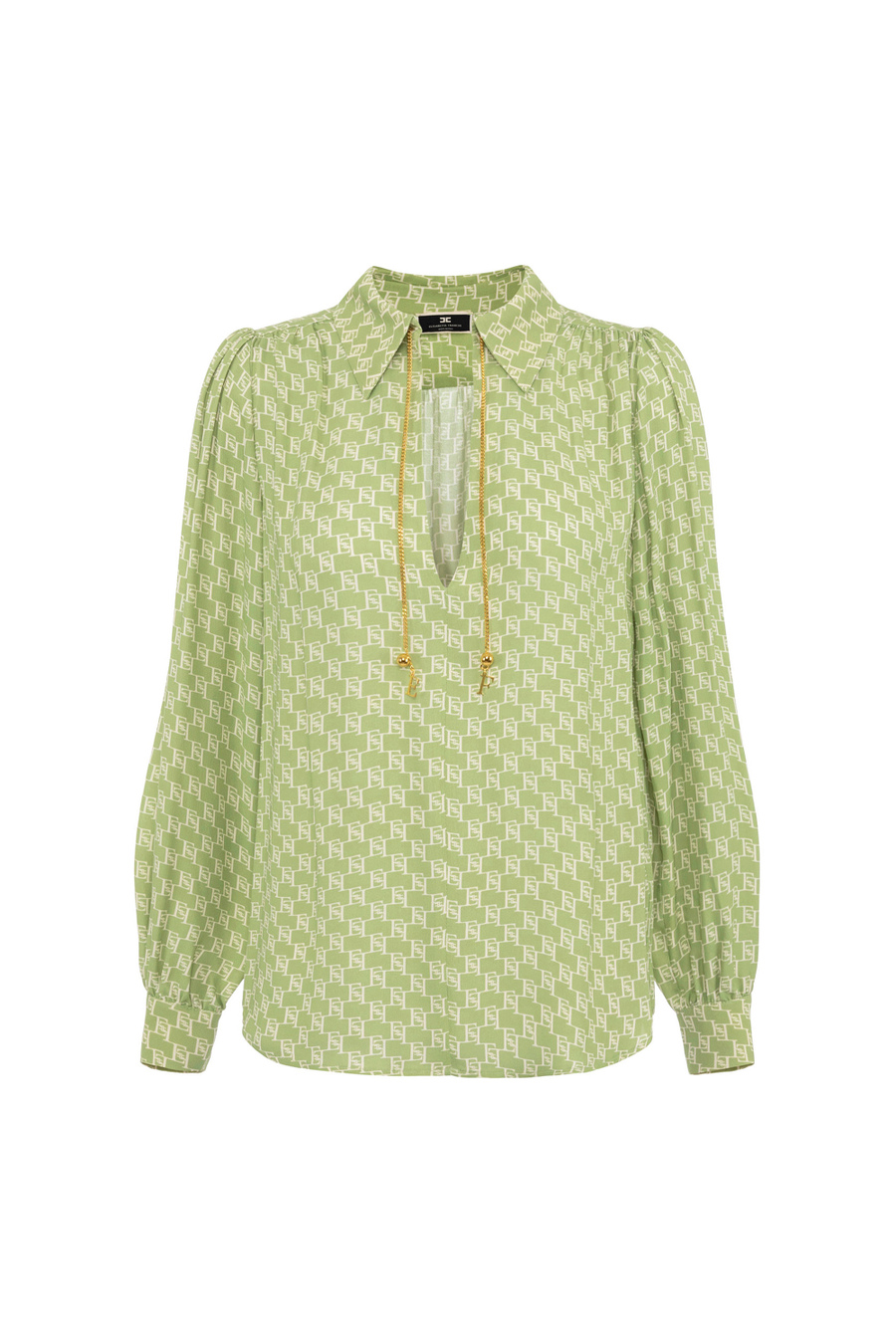 Hemdbluse aus Viskose-Georgette mit Logo-Print und Kragen-Accessoire - Elisabetta Franchi® Outlet