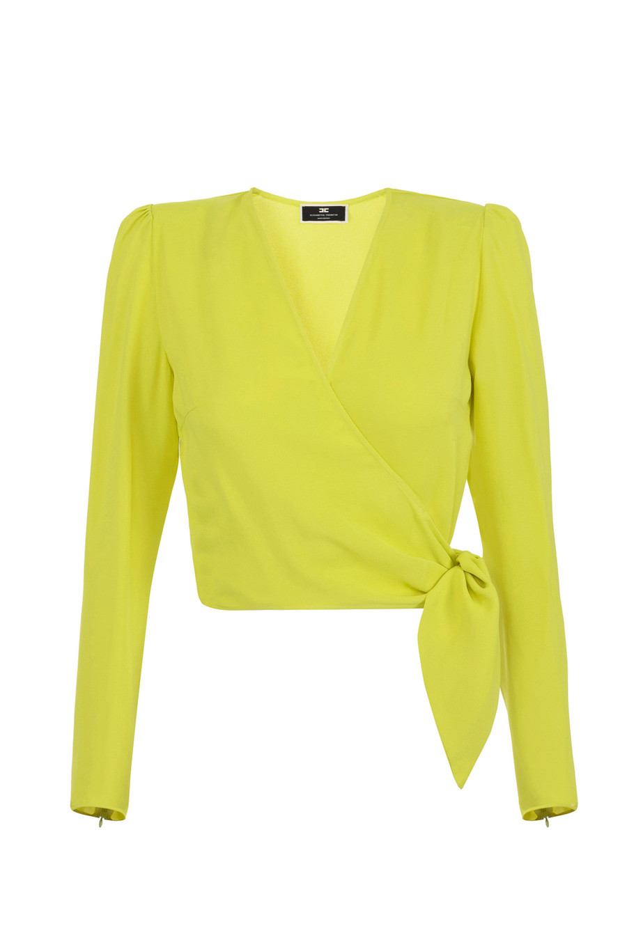 Cropped blouse in viscose georgette fabric with knot - Elisabetta Franchi® Outlet
