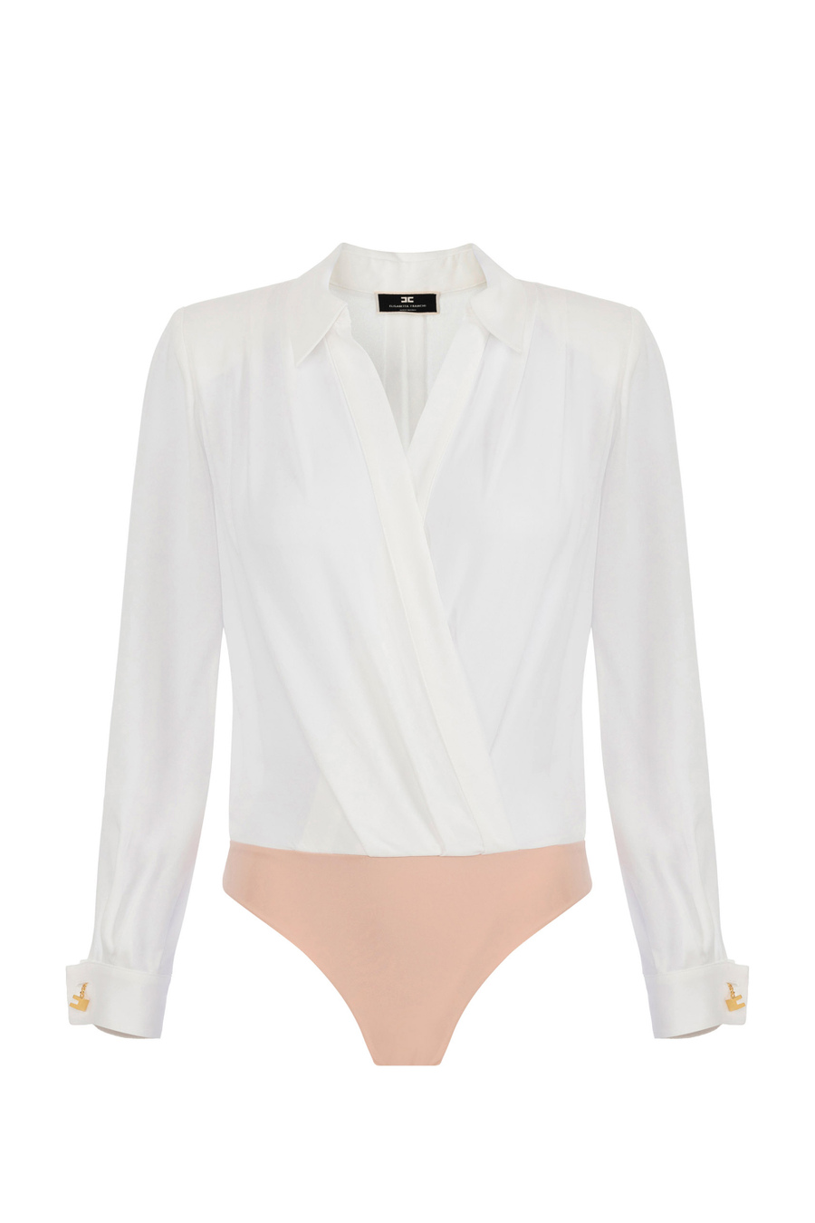 Crossover bodysuit-style blouse in viscose georgette fabric with cufflink - Elisabetta Franchi® Outlet