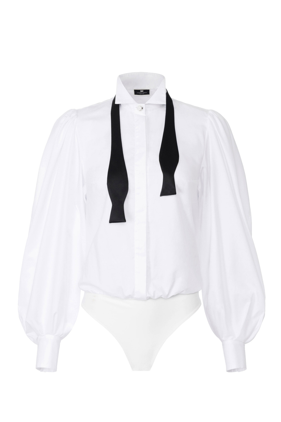 Cotton poplin bodysuit-style shirt with bow tie - Elisabetta Franchi® Outlet