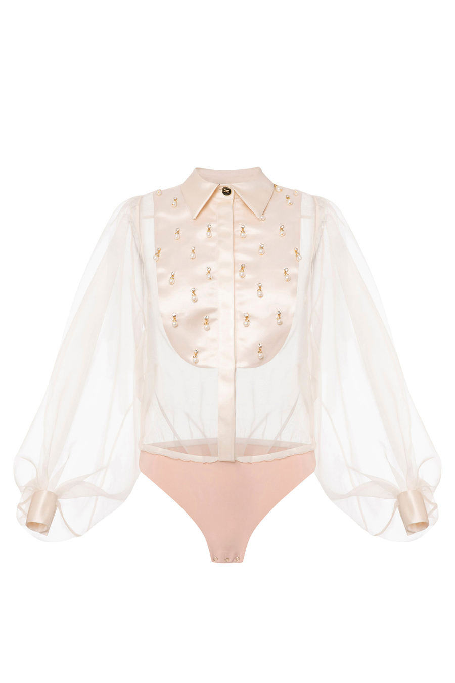 Bodysuit-style blouse in organza fabric with embroidered bib - Elisabetta Franchi® Outlet