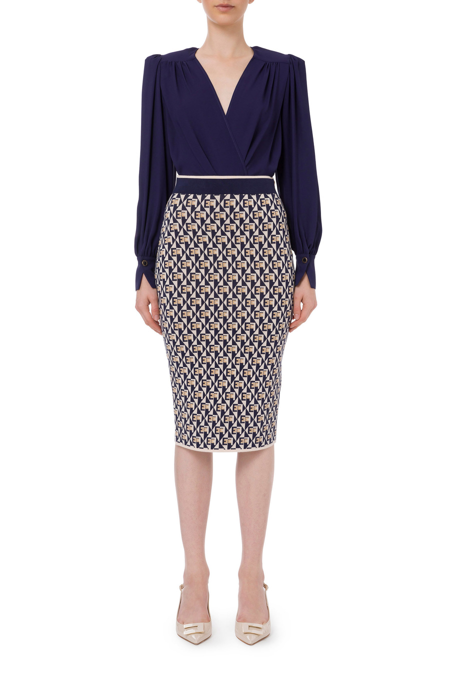 Draped bodysuit-style blouse in georgette fabric - Elisabetta Franchi® Outlet