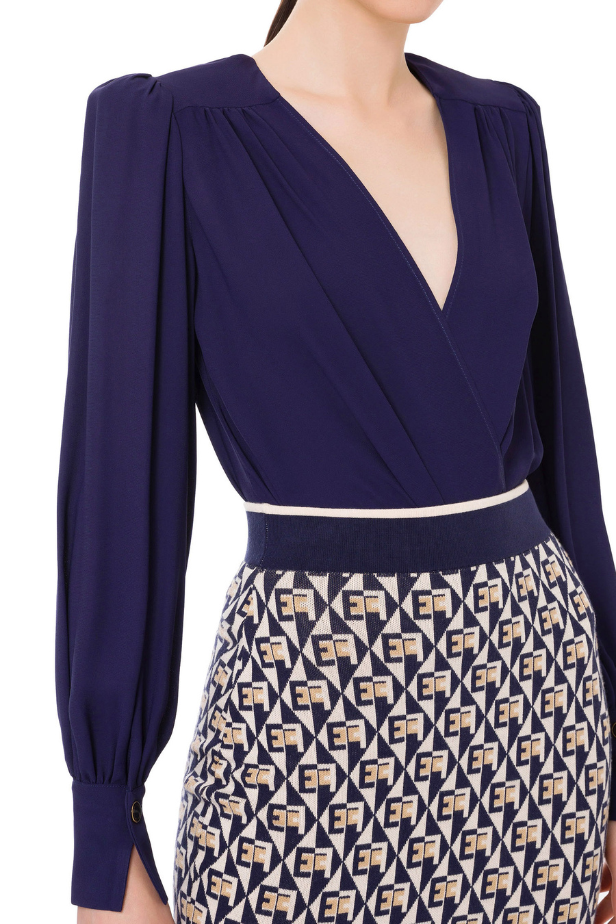Draped bodysuit-style blouse in georgette fabric - Elisabetta Franchi® Outlet