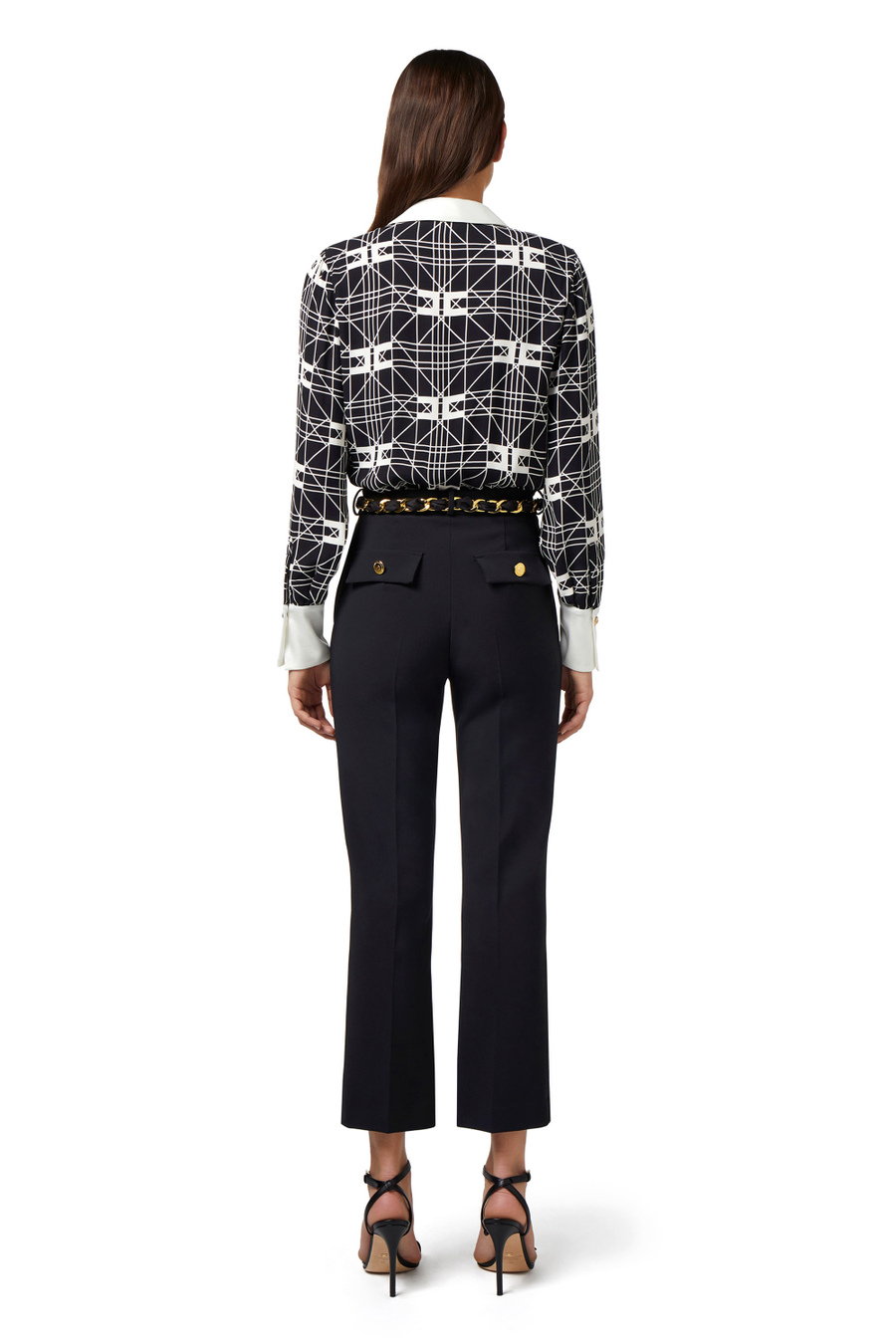Crossover bodysuit-style blouse in printed viscose georgette fabric - Elisabetta Franchi® Outlet