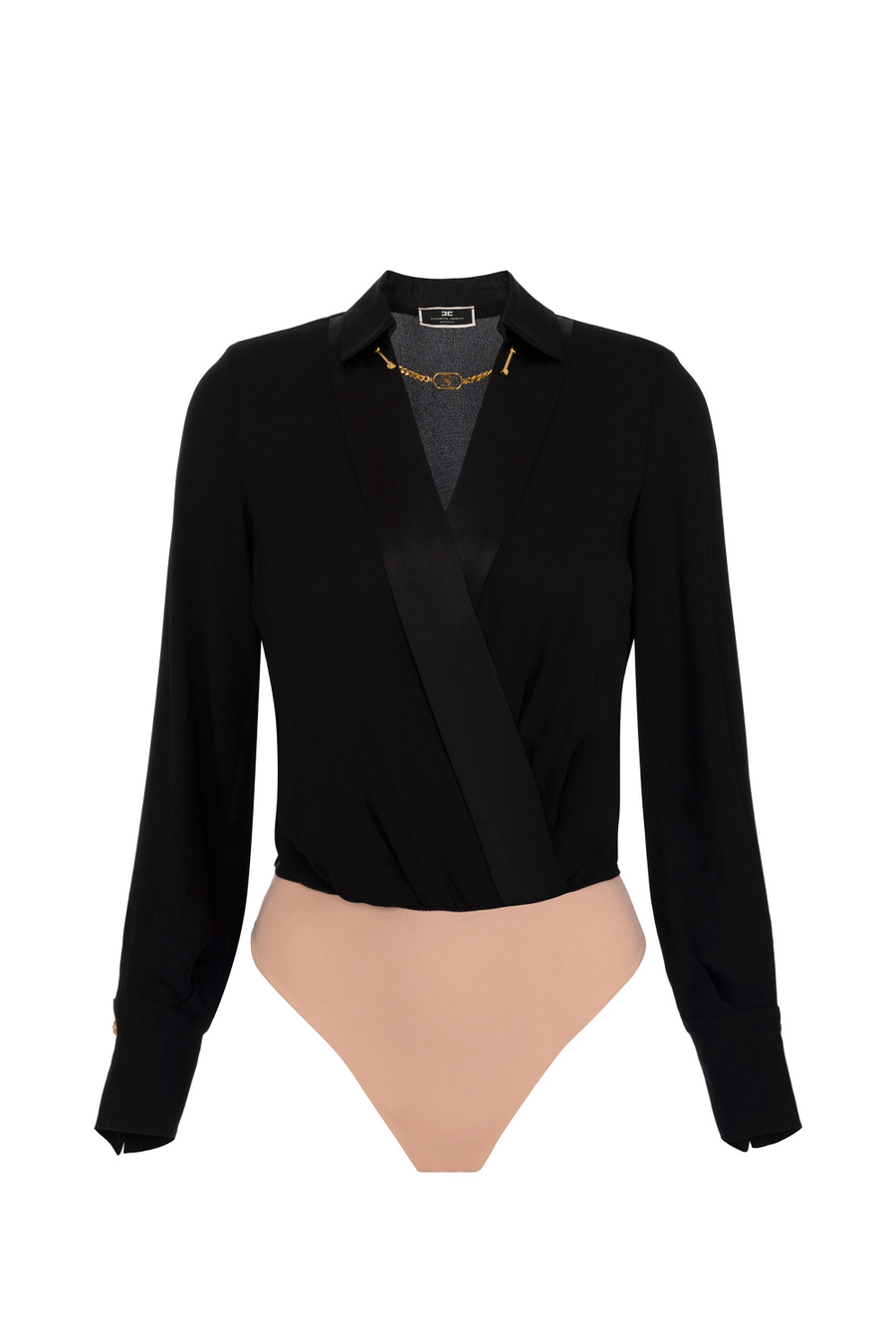 Crossover bodysuit-style blouse in viscose georgette fabric - Elisabetta Franchi® Outlet