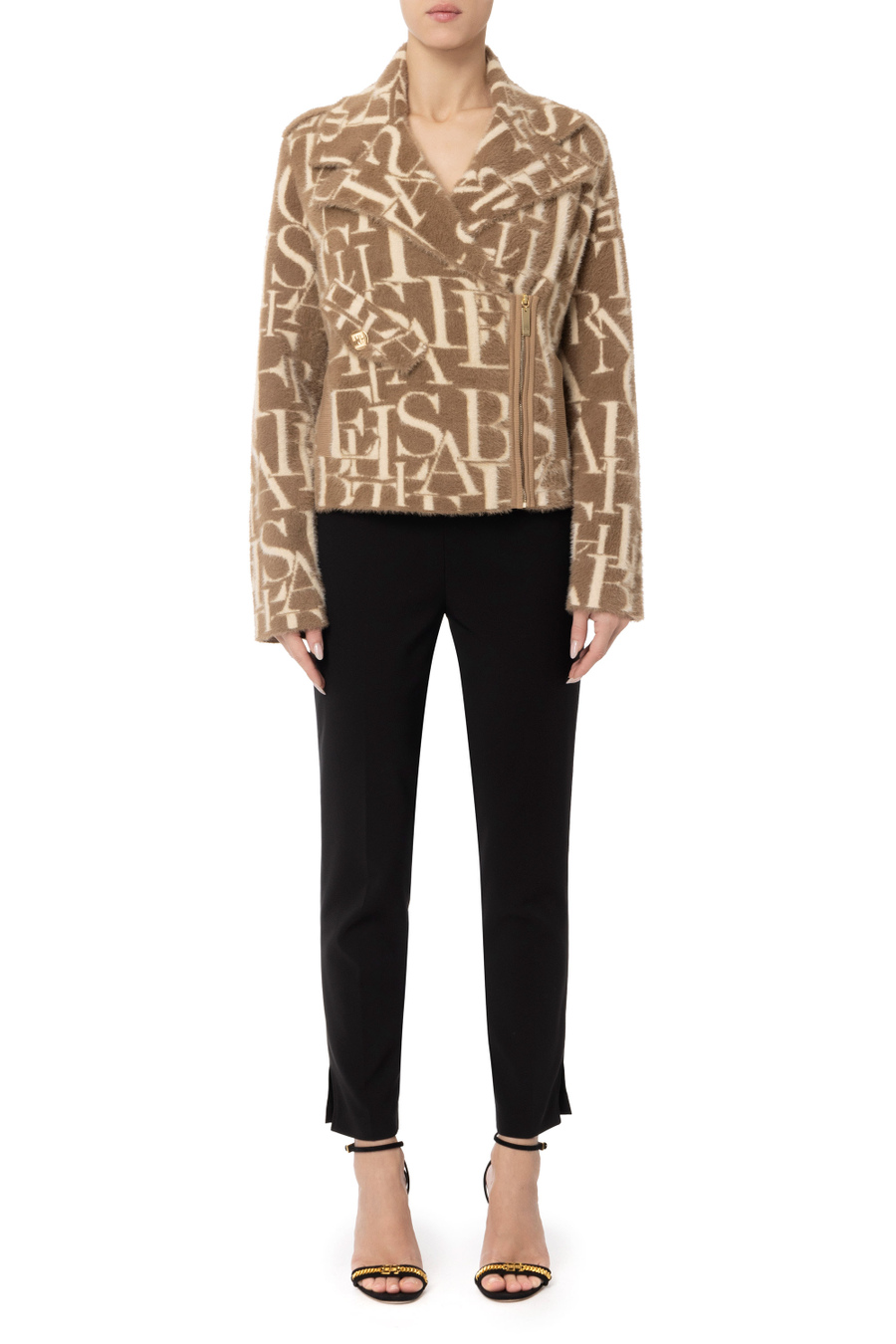 Knit biker’s jacket with lettering pattern - Elisabetta Franchi® Outlet