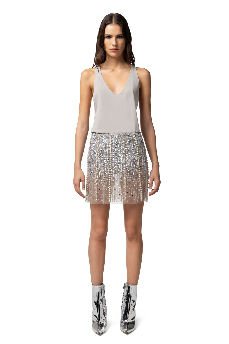 Top in jersey con ricamo logo - Elisabetta Franchi® Outlet
