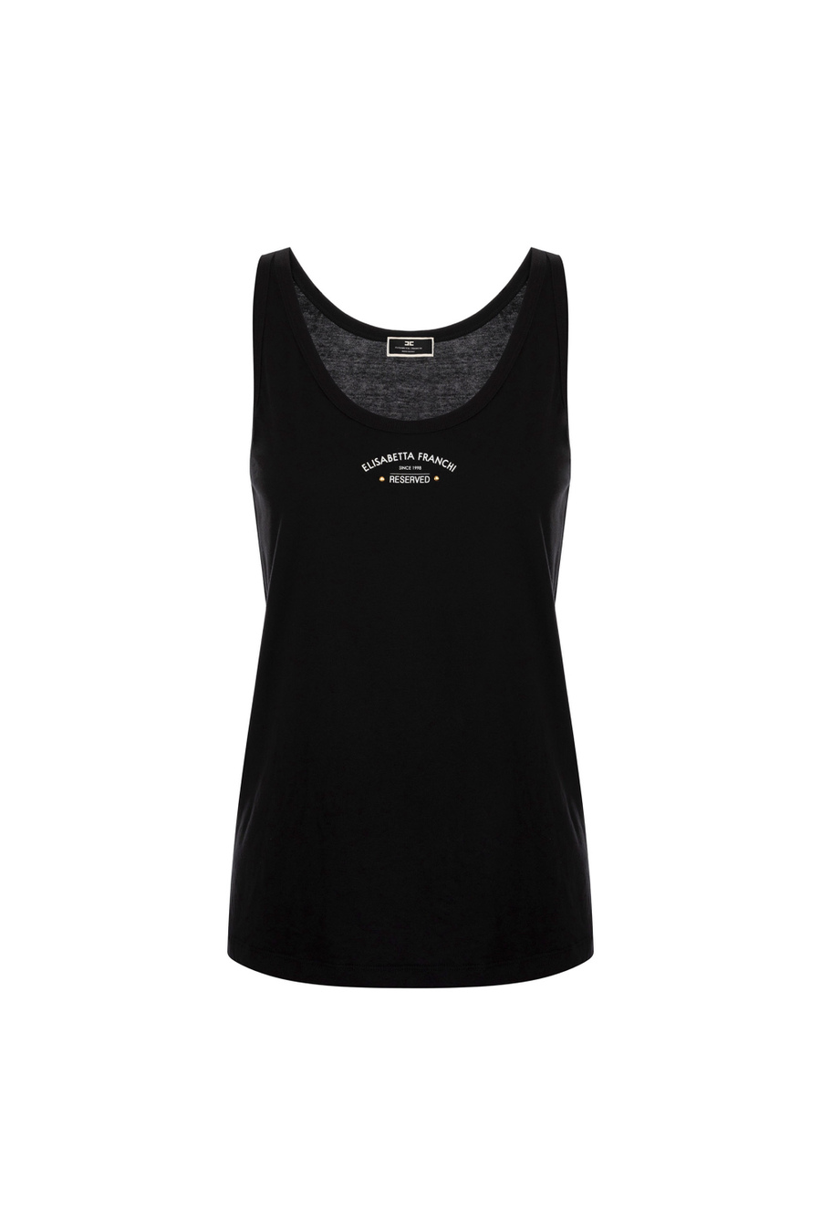 Cotton jersey top with logo print - Elisabetta Franchi® Outlet