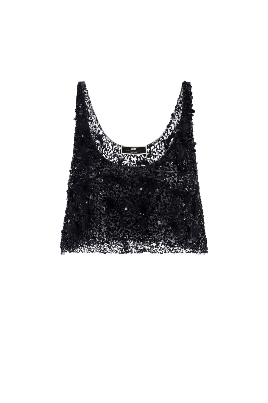 Cropped top in embroidered tulle - Elisabetta Franchi® Outlet
