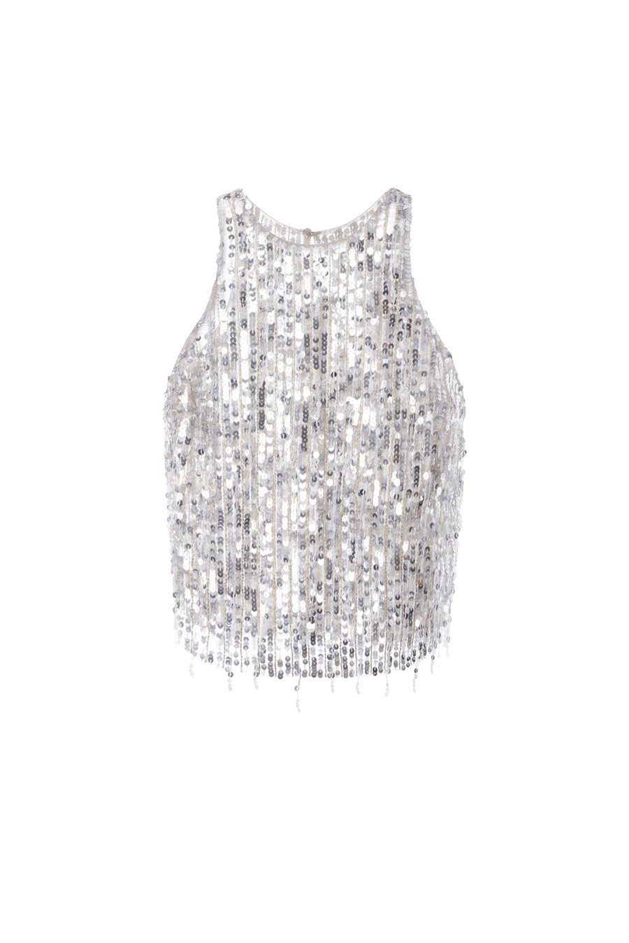 Top cropped in tulle con frange di perline e paillettes - Elisabetta Franchi® Outlet