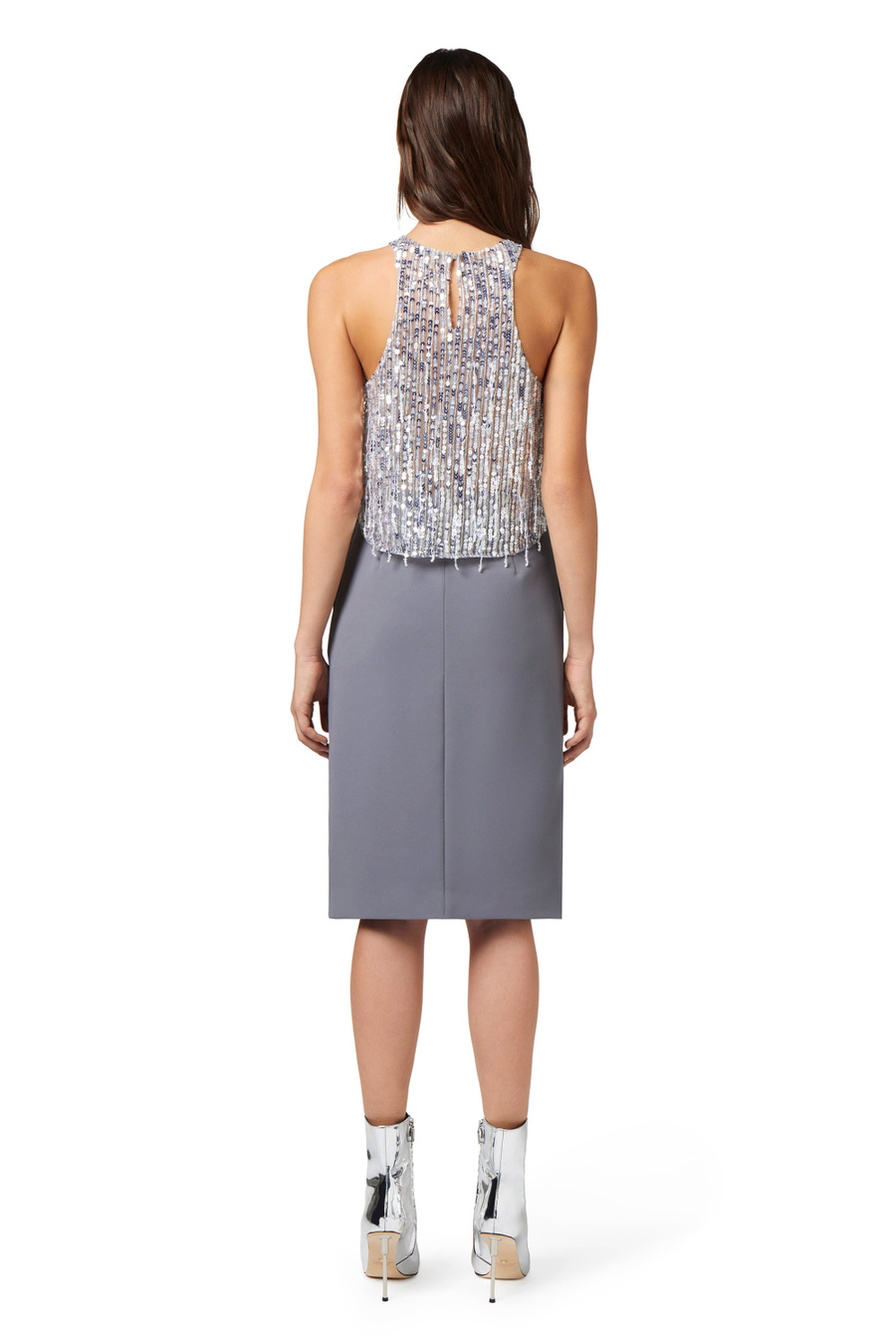 Top cropped in tulle con frange di perline e paillettes - Elisabetta Franchi® Outlet