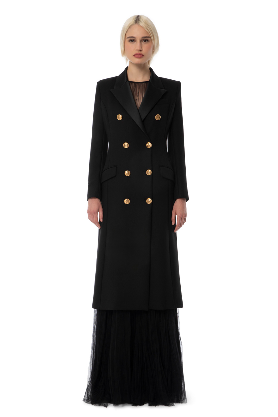 Tuxedo-cut crêpe coat - Elisabetta Franchi® Outlet