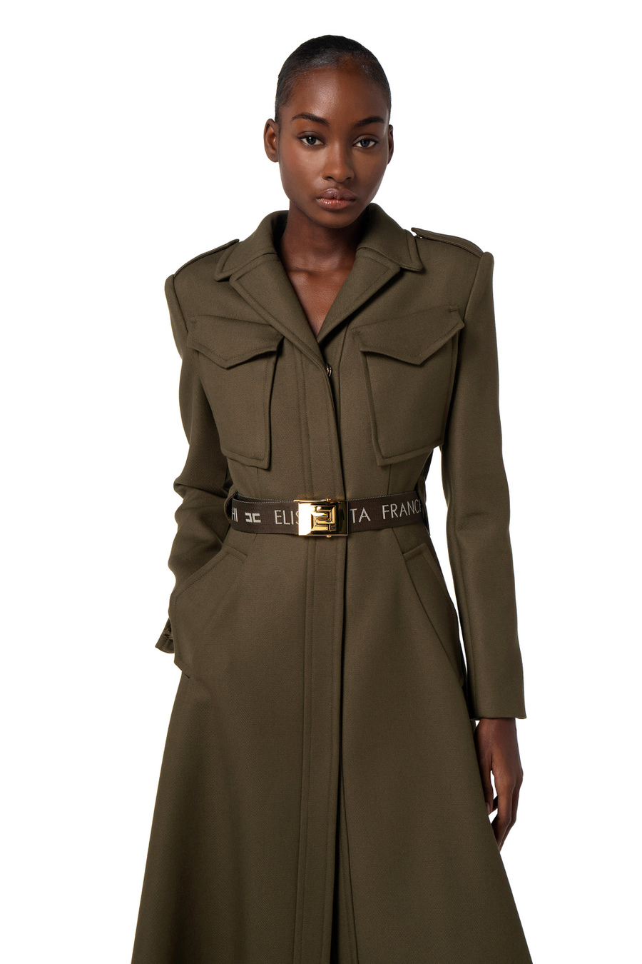 Frock coat-cut crêpe coat - Elisabetta Franchi® Outlet