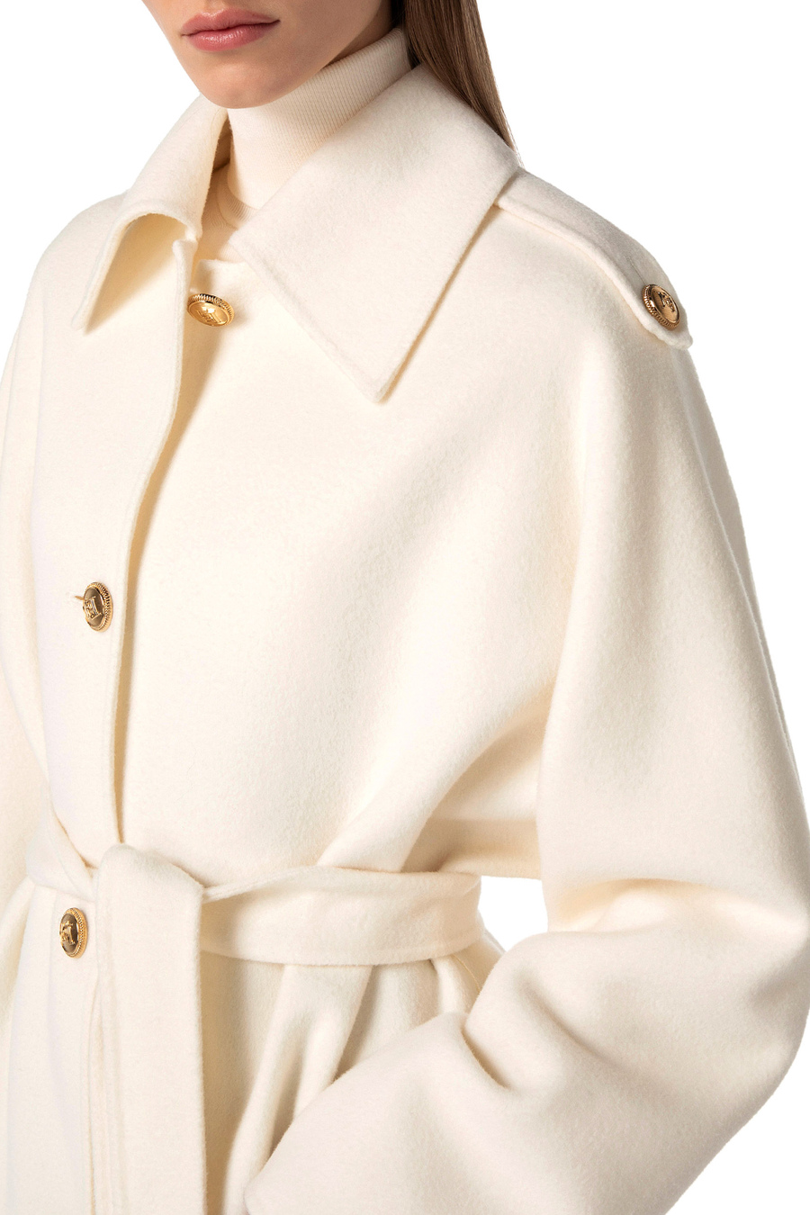 Cappotto in pura lana con collo a camicia - Elisabetta Franchi® Outlet