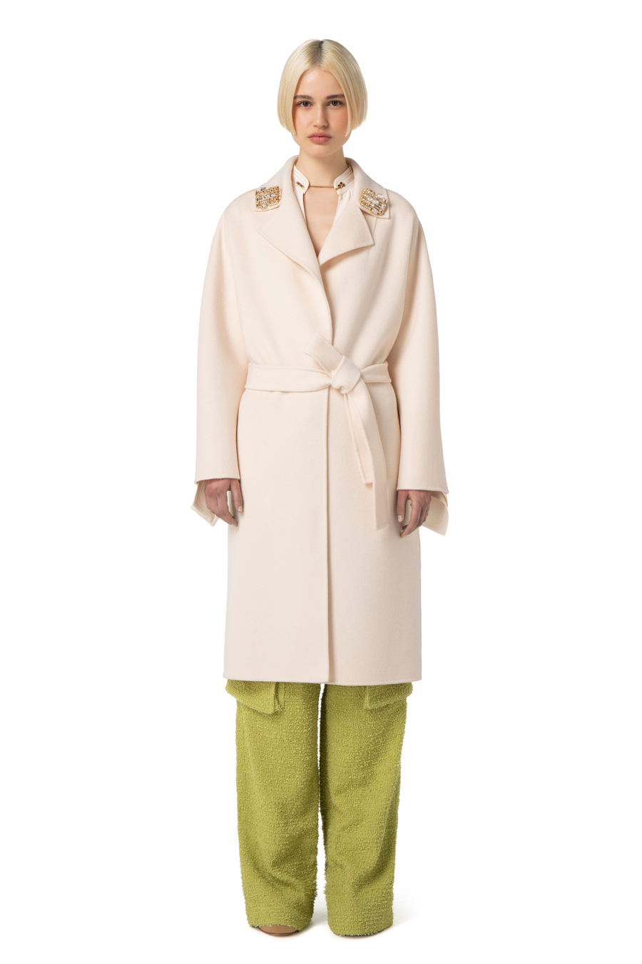 Wool coat with pins on the lapel - Elisabetta Franchi® Outlet