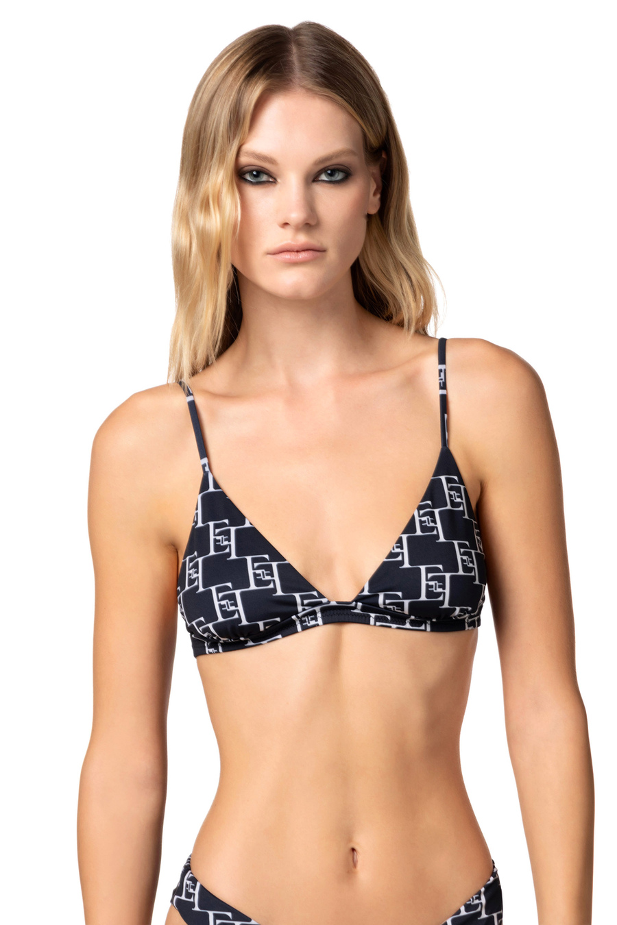 Maillot de bain deux pièces en lycra imprimé logo - Elisabetta Franchi® Outlet