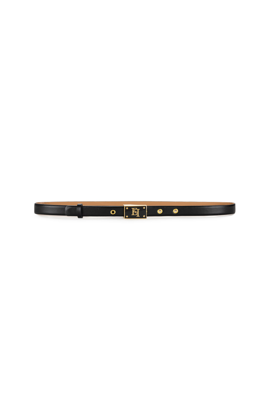 Faux leather thin belt with box buckle - Elisabetta Franchi® Outlet
