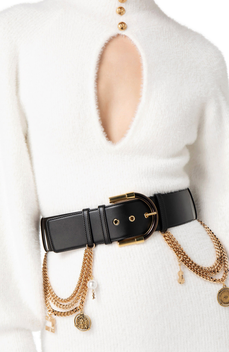 Faux leather high belt with charms - Elisabetta Franchi® Outlet