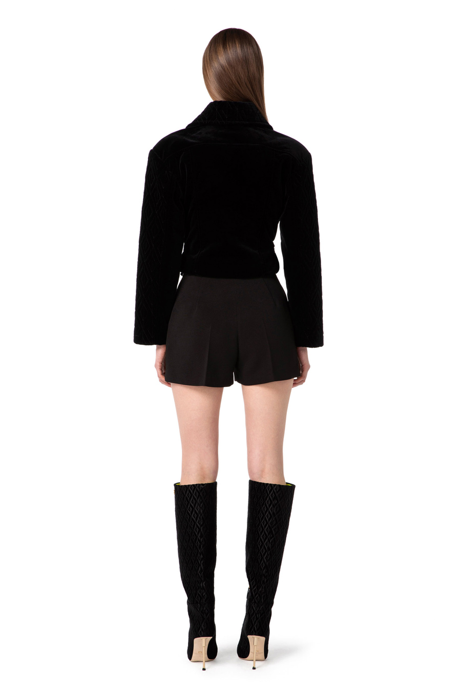 Crop biker jacket in embroidered velvet fabric - Elisabetta Franchi® Outlet