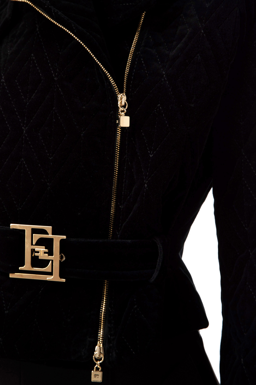 Crop biker jacket in embroidered velvet fabric - Elisabetta Franchi® Outlet