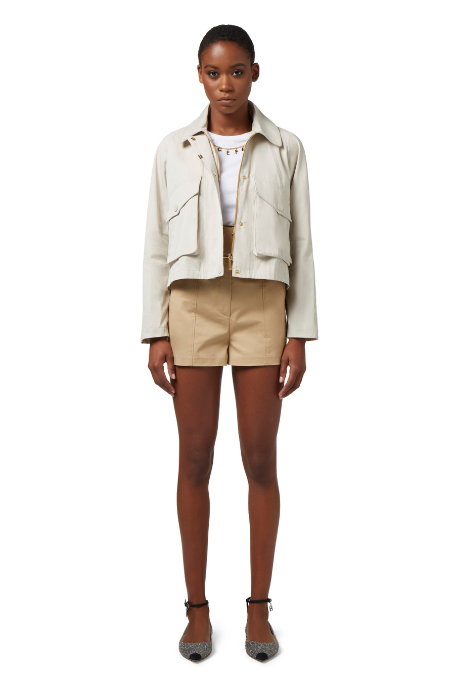 Veste en coton ciré avec poches - Elisabetta Franchi® Outlet