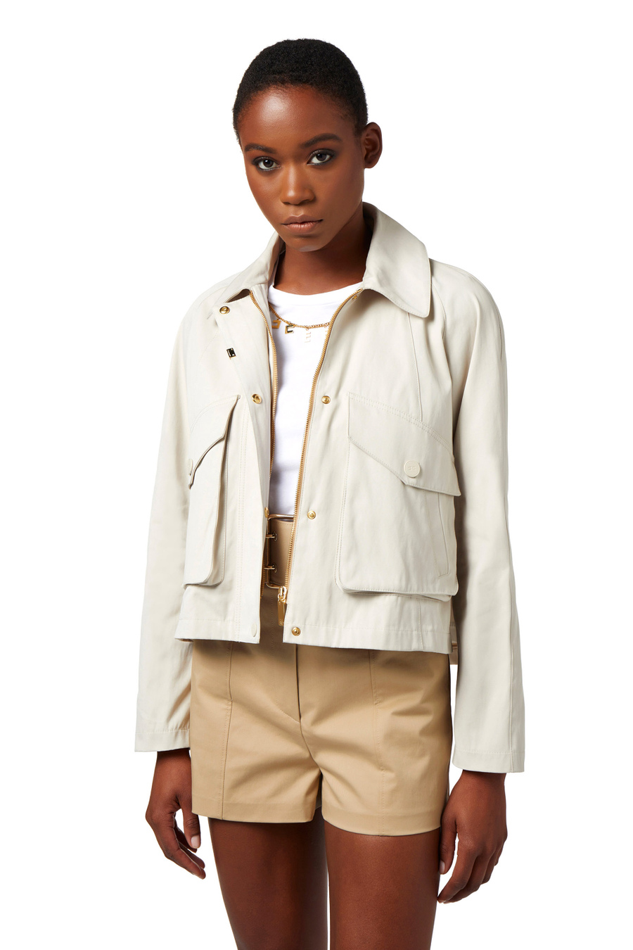 Veste en coton ciré avec poches - Elisabetta Franchi® Outlet