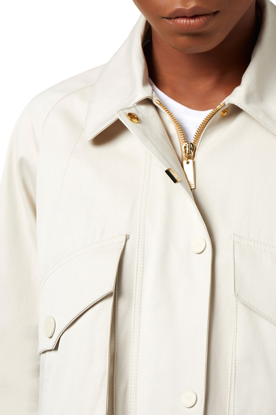 Veste en coton ciré avec poches - Elisabetta Franchi® Outlet